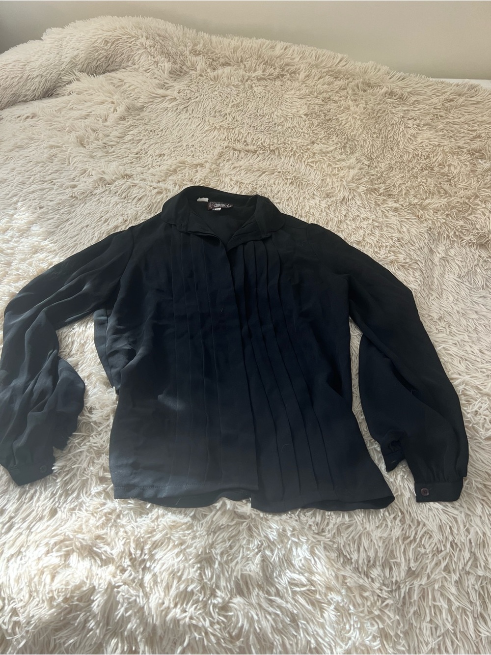 Black Pleated Front Long Sleeve Blouse